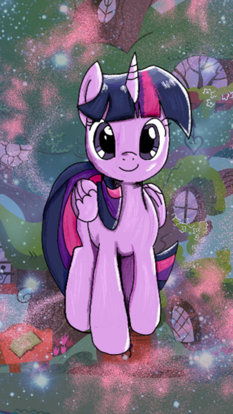 Size: 1215x2160 | Tagged: safe, color edit, derpibooru import, edit, twilight sparkle, twilight sparkle (alicorn), alicorn, pony, my little pony: the manga, colored, golden oaks library, image, library, png, solo, wallpaper