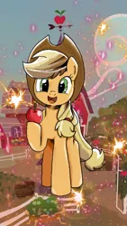 Size: 1215x2160 | Tagged: safe, color edit, derpibooru import, edit, applejack, earth pony, pony, my little pony: the manga, apple, colored, food, image, png, solo, sweet apple acres, wallpaper