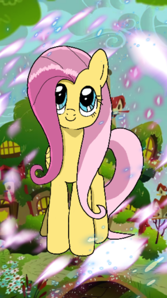 Size: 720x1280 | Tagged: safe, color edit, derpibooru import, edit, fluttershy, pegasus, pony, my little pony: the manga, colored, fluttershy's cottage, image, png, solo, wallpaper