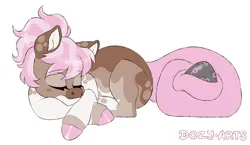 Size: 1600x929 | Tagged: safe, artist:dozyarts, derpibooru import, oc, oc:poor baby, earth pony, pony, egg, female, image, lying down, mare, png, prone, simple background, sleeping, solo, white background