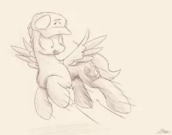 Size: 982x768 | Tagged: safe, artist:ricy, derpibooru import, soarin', pegasus, pony, bullet, image, jumping, male, monochrome, png, scared, scout, solo, spread wings, stallion, team fortress 2, wings