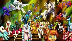 Size: 3840x2160 | Tagged: safe, artist:izalith_itxi, derpibooru import, oc, unofficial characters only, bat pony, earth pony, pegasus, pony, unicorn, clothes, fangs, image, jpeg, socks