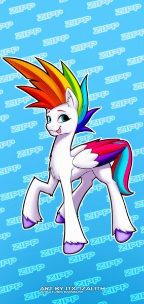 Size: 970x2048 | Tagged: safe, artist:izalith_itxi, derpibooru import, zipp storm, pegasus, pony, my little pony: tell your tale, spoiler:g5, spoiler:my little pony: tell your tale, spoiler:tyts01e22, :p, alternate hair color, alternate hairstyle, eyebrows, female, g5, image, jpeg, looking at you, mare, raised hoof, signature, smiling, smiling at you, solo, tongue out, zipp's yes day