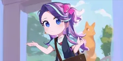 Size: 768x384 | Tagged: safe, derpibooru import, edit, edited screencap, machine learning generated, screencap, starlight glimmer, human, equestria girls, mirror magic, spoiler:eqg specials, anime, background, female, image, pinegraph, png, shrug