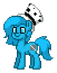 Size: 204x260 | Tagged: safe, derpibooru import, oc, oc:lisa, unofficial characters only, earth pony, animated, blue eyes, blue pony, crossover, cutie mark, earth pony oc, female, gif, hat, image, slendytubbies