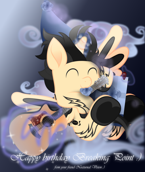 Size: 3014x3590 | Tagged: safe, artist:lincolnbrewsterfan, derpibooru import, oc, oc:breaking point, ponified, unofficial characters only, alicorn, pony, .svg available, :3, acoustic guitar, adorable face, alicorn oc, birthday, birthday gift, bow, cloud, cloudy, coat markings, colored wings, cute, cute face, cute smile, cuteness overload, eyes closed, fallout equestria oc, flying, frog (hoof), gift art, gift wrapped, glow, gradient background, gradient hair, gradient horn, gradient mane, gradient wings, guitar, guitar pick, happy, happy birthday, hat, holding, hoof hold, hoofy-kicks, hooves up, horn, image, inkscape, kicking, levitation, lightly watermarked, magic, magic aura, male, male alicorn, male alicorn oc, mouth hold, movie accurate, musical instrument, nc-tv signature, night, night sky, no base, ocbetes, one eye closed, party hat, pick, png, present, riding, shiny, signature, simple background, sky, smiley face, solo, special face, spread wings, stallion, stallion oc, style emulation, tail, tattoo, taylor 314ce (guitar), taylor guitar, telekinesis, two toned coat, two toned hair, two toned hooves, two toned mane, two toned tail, two toned wings, underhoof, vector, vivaldi (font), wall of tags, watermark, wings, wink