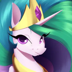 Size: 2902x2902 | Tagged: safe, artist:aquaticvibes, derpibooru import, princess celestia, alicorn, pony, beautiful, bust, crown, female, image, jewelry, looking at you, mare, png, portrait, regalia