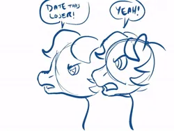 Size: 640x480 | Tagged: safe, artist:horsewizardart, derpibooru import, pony, angry, bust, dialogue, duo, frown, g1, image, jpeg, monochrome, open mouth, simple background, sketch, speech bubble, white background