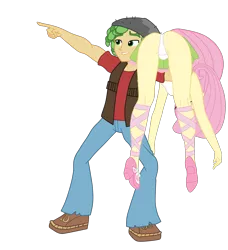 Size: 3121x3415 | Tagged: suggestive, artist:gmaplay, derpibooru import, fluttershy, sandalwood, equestria girls, ass, butt, carrying, clothes, face down ass up, female, flutterbutt, image, male, over the shoulder, panties, png, sandalshy, shipping, straight, thong, unconscious, underwear