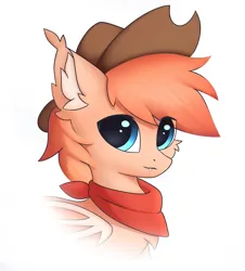 Size: 3140x3471 | Tagged: safe, artist:verlista, derpibooru import, oc, unnamed oc, unofficial characters only, bat pony, pony, bat pony oc, bat wings, blue eyes, clothes, cowboy, halfbody, hat, image, looking at you, png, simple background, solo, white background, wings