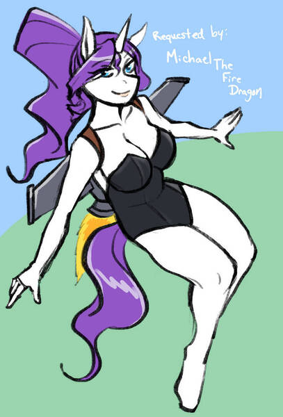 Size: 736x1085 | Tagged: suggestive, artist:sumicoarts, derpibooru import, rarity, anthro, unguligrade anthro, unicorn, breasts, busty rarity, clothes, floating, flying, image, jetpack, jpeg, leotard, looking at you, smiling, smiling at you, solo