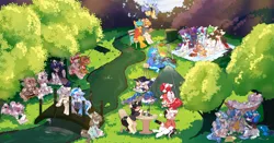 Size: 4736x2480 | Tagged: safe, derpibooru import, oc, oc:aurora july, oc:moonlightbenighted, oc:彩光 rainbowlight, unofficial characters only, pegasus, unicorn, image, jpeg, scenery, spring