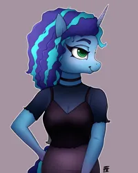 Size: 2000x2500 | Tagged: safe, alternate version, artist:naen, derpibooru import, anthro, plantigrade anthro, pony, unicorn, g5, blouse, blushing, bra, choker, clothes, female, freckles, image, looking away, mare, misty brightdawn, png, see-through, simple background, skirt, solo, underwear