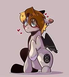 Size: 1122x1254 | Tagged: safe, artist:aff3ct10nn, derpibooru import, oc, oc:sunny (lrusu), unofficial characters only, hybrid, mule, pony, eye clipping through hair, floating heart, floppy ears, hair over one eye, heart, hybrid oc, image, jpeg, looking at you, pegamule, simple background, smiling, solo