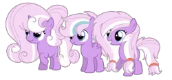 Size: 1260x583 | Tagged: safe, artist:stack-of-cookies, derpibooru import, oc, oc:ink iris, oc:purple iris, oc:sugar iris, unofficial characters only, earth pony, pegasus, pony, unicorn, base used, female, filly, foal, image, png, simple background, transparent background