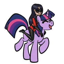 Size: 1000x1000 | Tagged: safe, artist:chelseawest, derpibooru import, twilight sparkle, pony, unicorn, duo, duo female, female, humans riding ponies, image, png, riding, simple background, the incredibles, transparent background, unicorn twilight, violet parr