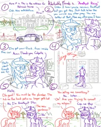Size: 4779x6013 | Tagged: safe, artist:adorkabletwilightandfriends, derpibooru import, amethyst star, minuette, oc, oc:patricia, comic:adorkable twilight and friends, adorkable, adorkable friends, automobile, car, chandelier, character development, cloud, cloudy, comic, cute, door, doorbell, dork, fancy, friendship, holding hooves, house, image, interior, mansion, neighborhood, outdoors, overcast, png, ponyville, rear view, sign, sitting, slice of life, support, tail, wall