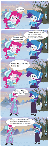 Size: 984x2952 | Tagged: safe, artist:brightstar40k, derpibooru import, pinkie pie, rarity, human, undead, zombie, equestria girls, caroling, clothes, comic, dialogue, dress, humanized, image, long dress, long skirt, png, skirt, speech bubble, victorian, victorian dress