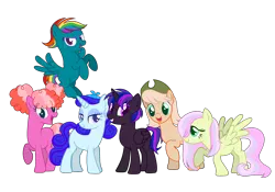 Size: 3847x2692 | Tagged: safe, artist:lanternik, derpibooru import, applejack, fluttershy, pinkie pie, rainbow dash, rarity, twilight sparkle, earth pony, pegasus, pony, unicorn, base used, female, image, mane six, mare, png, redesign, simple background, transparent background, unicorn twilight