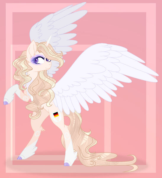 Size: 800x877 | Tagged: safe, artist:existencecosmos188, derpibooru import, oc, oc:lisa, unofficial characters only, alicorn, pony, abstract background, alicorn oc, eyelashes, feathered fetlocks, female, horn, image, jpeg, makeup, mare, rearing, wings