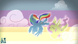 Size: 1280x720 | Tagged: safe, artist:&i, artist:feather-ponyart, artist:replacer, derpibooru import, fluttershy, rainbow dash, pegasus, pony, 2013, animated, artifact, brony music, cutie mark, downloadable, duo, duo female, female, image, link in description, lyrics in the description, mare, music, nostalgia, sound only, wallpaper, webm, youtube, youtube link, youtube video