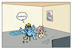 Size: 2152x1488 | Tagged: safe, artist:punkittdev, derpibooru import, part of a set, fluttershy, rainbow dash, comic, food, image, ketchup, png, sauce, television, thought bubble