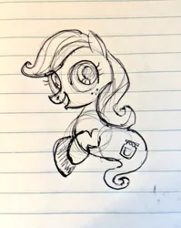 Size: 815x1024 | Tagged: safe, artist:mellodillo, derpibooru import, oc, unofficial characters only, ghost, ghost pony, pony, undead, female, filly, foal, freckles, image, jpeg, lined paper, open mouth, open smile, pen drawing, smiling, solo, traditional art