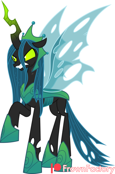 Size: 2000x3027 | Tagged: safe, artist:frownfactory, derpibooru import, queen chrysalis, changeling, changeling queen, pony, the ending of the end, angry, armor, crown, female, horn, image, jewelry, mare, png, regalia, simple background, snarling, solo, transparent background, transparent wings, ultimate chrysalis, vector, wings