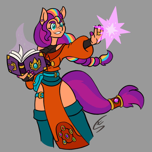 Size: 1920x1920 | Tagged: safe, artist:speed-fiend, derpibooru import, sunny starscout, anthro, earth pony, book, book of harmony, crossover, dungeons and dragons, female, g5, image, jpeg, mage, magic, pen and paper rpg, rpg, solo, wizard