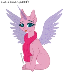 Size: 400x418 | Tagged: safe, artist:existencecosmos188, derpibooru import, oc, unofficial characters only, alicorn, pony, :p, alicorn oc, base, clothes, eyelashes, female, horn, image, mare, png, scarf, simple background, solo, spread wings, tongue out, transparent background, wings