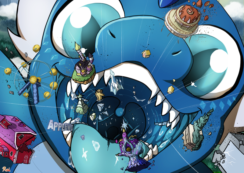 Size: 5517x3900 | Tagged: safe, artist:rai-kun, derpibooru import, oc, oc:cobalt, oc:cobalt the dragon, unofficial characters only, dragon, absurd resolution, apple farm, applewood, applewood sign, barn, blue dragon, blue eyes, building, canterlot, canterlot castle, city, cottage, crumbling, crystal castle, crystal empire, crystaller building, cyan eyes, defeat, defeated, destruction, dragon oc, drool, eating, equestria defeated, falling, ferris wheel, giant dragon, happy, high res, horns, house, houses, image, invasion, invincible, las pegasus, macro, macro/micro, male, manehattan, maw, mawshot, mega, mega giant, monster, mouth, non-pony oc, open mouth, png, ponyville, ponyville town hall, powerful, rampage, sharp teeth, skyscraper, smiling, snack, statue of friendship, teeth, throat, tiny buildings, tongue out, town hall, twilight's castle, uvula, vore, wide smile