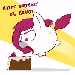 Size: 1000x1000 | Tagged: safe, artist:cocaine, oc, unofficial characters only, earth pony, pony, cake, cherry, food, happy birthday, image, jpeg, solo