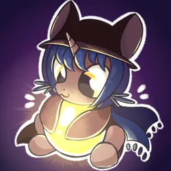 Size: 2000x2000 | Tagged: safe, artist:candy meow, derpibooru import, oc, pony, unicorn, :3, clothes, coat, crossover, glow, hat, high res, horn, image, lightbulb, niko, oneshot, png, scarf, simple background, sitting, solo, species swap, unicorn oc