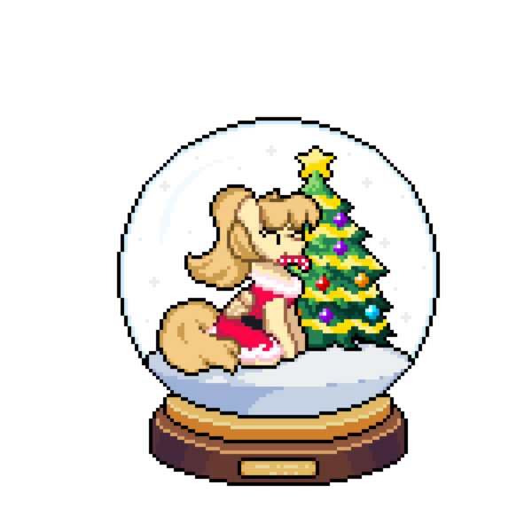 Size: 3900x3900 | Tagged: safe, artist:mariothepixelarter, derpibooru import, oc, unofficial characters only, pegasus, pony, candy, candy cane, christmas, christmas tree, clothes, dress, eyes closed, food, high res, holiday, image, mouth hold, pixel art, png, sitting, snow globe, solo, tree