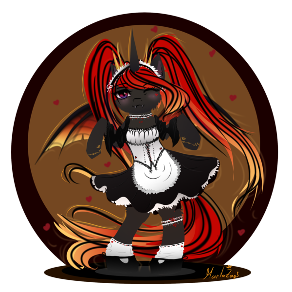 Size: 2048x2048 | Tagged: safe, artist:martazap3, derpibooru import, alicorn, pony, semi-anthro, clothes, cute, female, image, maid, maid headdress, mare, png, ponytails, shoes, socks, solo, spread wings, wings