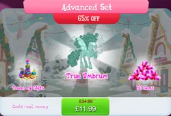 Size: 1266x860 | Tagged: safe, derpibooru import, rabia, umbrum, bauble, bundle, costs real money, english, female, gameloft, gem, glow, glowing eyes, image, jpeg, mobile game, my little pony: magic princess, numbers, present, sale, solo, solo focus, spread wings, text, wings
