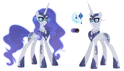Size: 1280x735 | Tagged: safe, artist:existencecosmos188, derpibooru import, nightmare moon, rarity, pony, unicorn, base used, duo, ethereal mane, eyelashes, female, fusion, grin, hoof shoes, image, mare, peytral, png, smiling, starry mane