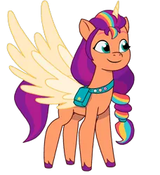 Size: 1398x1535 | Tagged: safe, artist:ben81398, derpibooru import, sunny starscout, alicorn, earth pony, pony, my little pony: a new generation, my little pony: tell your tale, spoiler:g5, artificial horn, artificial wings, augmented, bag, g5, horn, image, magic, magic horn, magic wings, png, race swap, saddle bag, simple background, slim, solo, spread wings, sunnycorn, thin, transparent background, unshorn fetlocks, wings