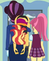 Size: 2570x3247 | Tagged: suggestive, artist:gmaplay, derpibooru import, principal abacus cinch, sunset shimmer, equestria girls, ass, black underwear, bunset shimmer, butt, carrying, clothes, face down ass up, image, panties, png, solo, story included, unconscious, underwear