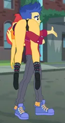 Size: 1928x3595 | Tagged: suggestive, artist:gmaplay, derpibooru import, flash sentry, sunset shimmer, equestria girls, ass, black underwear, bunset shimmer, butt, carrying, clothes, face down ass up, image, over the shoulder, panties, png, solo, spanish description, story included, unconscious, underwear