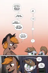 Size: 2620x4000 | Tagged: suggestive, artist:shinodage, oc, oc:calamity, oc:littlepip, unofficial characters only, pegasus, pony, unicorn, comic:fallout equestria: chain reaction, fallout equestria, blushing, comic, dialogue, female, image, innuendo, male, mare, piplamity, png, stallion