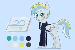 Size: 1286x869 | Tagged: safe, artist:jedrek_123, derpibooru import, oc, oc:sidewinder, pegasus, clothes, cutie mark, derpibooru exclusive, dog tags, image, looking at you, piercing, png, reference sheet, solo, standing