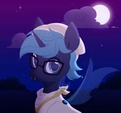 Size: 3000x2800 | Tagged: safe, artist:belka-sempai, derpibooru import, oc, changeling, changeling oc, cloud, glasses, image, moon, night, png