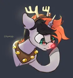 Size: 1127x1200 | Tagged: safe, artist:laymy, derpibooru import, oc, unofficial characters only, pony, unicorn, animal costume, bust, christmas, clothes, costume, glasses, gray background, holiday, horn, horn ring, image, jewelry, jpeg, reindeer costume, ring, simple background, solo, unicorn oc
