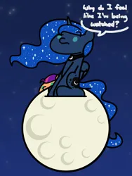 Size: 1350x1800 | Tagged: safe, artist:flutterluv, derpibooru import, princess luna, sunny starscout, alicorn, earth pony, pony, series:flutterluv's full moon, duo, full moon, g5, hiding, image, jpeg, moon, tangible heavenly object