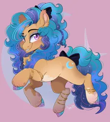 Size: 4500x5005 | Tagged: safe, artist:pvrii, derpibooru import, oc, unofficial characters only, earth pony, pony, bow, bracelet, chest fluff, coat markings, dappled, ear piercing, earring, eyebrows, eyebrows visible through hair, hair bow, hair over one eye, hoof polish, image, jewelry, looking at you, piercing, png, smiling, smiling at you, solo, tail, tail bow