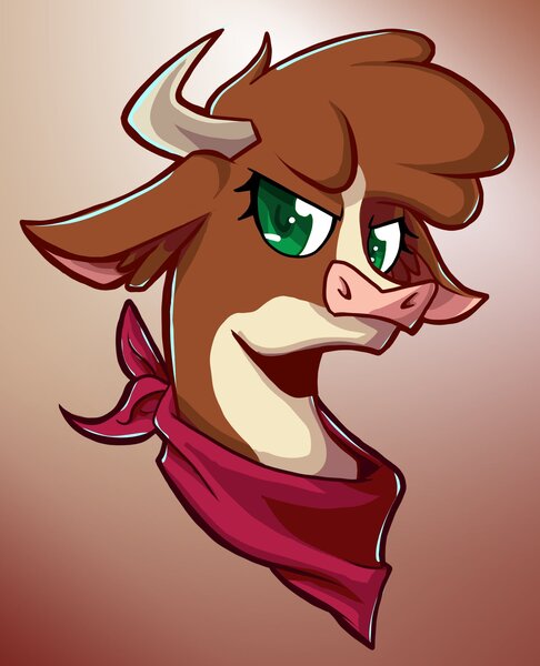 Size: 2027x2500 | Tagged: safe, artist:swayedy, derpibooru import, cow, them's fightin' herds, arizona (tfh), bandana, bust, community related, digital art, female, image, jpeg, looking at you, portrait, solo