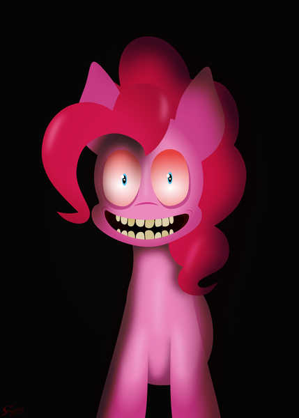 Size: 1980x2767 | Tagged: semi-grimdark, artist:isaac_pony, derpibooru import, pinkie pie, demon, earth pony, necromorph, pony, undead, zombie, black background, creepy, creepy smile, creepypasta, dead space, female, image, laughing, looking at you, mouth, mutated zombie, nightmare fuel, open mouth, png, red eyes, shadow, sharp teeth, simple background, smiling, smiling at you, smiling necromorph pie, solo, teeth, vector