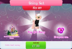Size: 1265x861 | Tagged: safe, derpibooru import, official, pinkie pie, pop art (character), earth pony, pony, andy warhol, bundle, bush, clothes, costs real money, english, gameloft, glasses, image, jpeg, male, mobile game, my little pony: magic princess, numbers, sale, solo, solo focus, stained glass, stained glass window, stallion, text