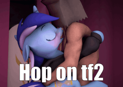 Size: 420x296 | Tagged: suggestive, banned from derpibooru, deleted from derpibooru, derpibooru import, minuette, human, pony, /mlp/ tf2 general, 3d, animated, bag, caption, cropped porn, female, gif, hop on tf2, human on pony action, image, image macro, interspecies, mare, obscured penetration, paper bag, sex, source filmmaker, standing sex, suspended congress, text